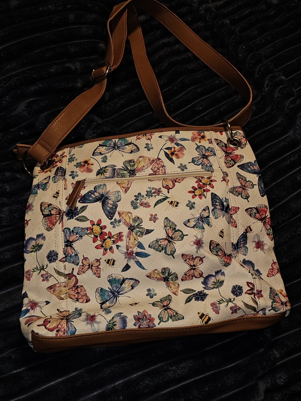 Bueno Cream Butterfly Shoulder Bag with Brown Trim